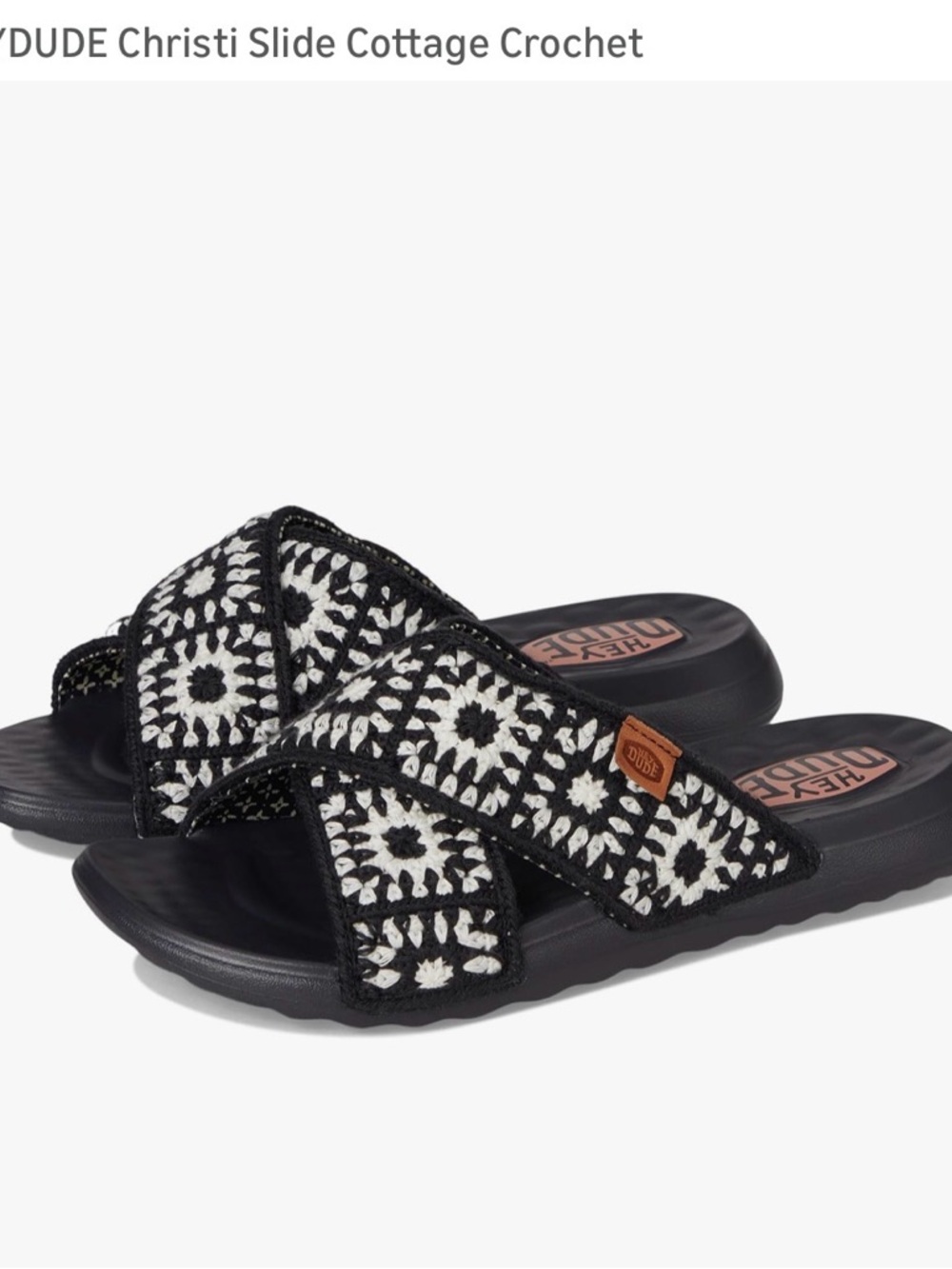 Hey Dude Crochet Cross-Strap Slide Sandals - Black & White